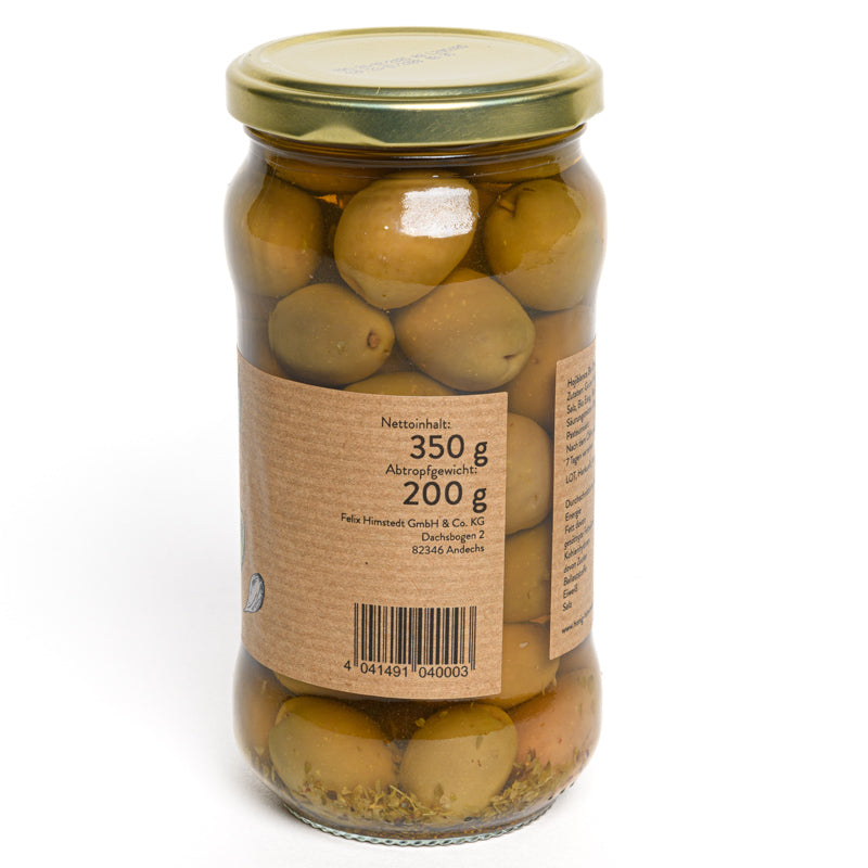 Bio Oliven Hojiblanca mit Knoblauch und Oregano
