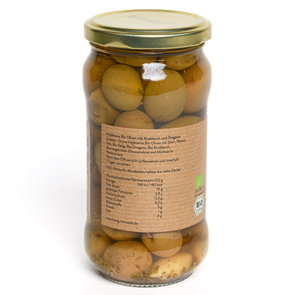 Bio Oliven Hojiblanca mit Knoblauch und Oregano